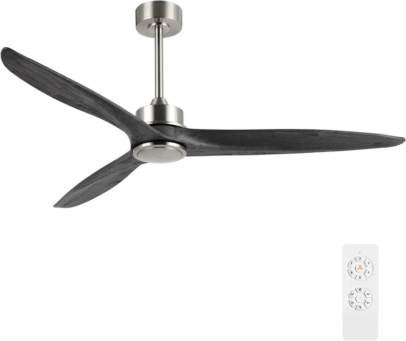 60 in. Gray Ceiling Fans without Lights, Wood Reversible Quiet Ceiling Fans NO Light with Remote, Brushed Nickel Ceiling Fan-1-ErisView