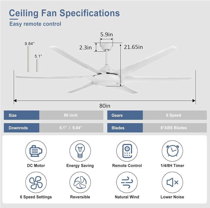 60 in. Grey Large Farmhouse Ceiling Fan with Remote and APP Control, Outdoor Reversible DC Ceiling Fan for Indoor Outdoor Use-14-ErisView