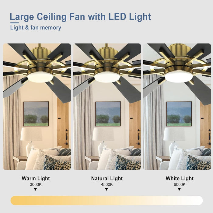 60 in. Grey Large Farmhouse Ceiling Fan with Remote and APP Control, Outdoor Reversible DC Ceiling Fan for Indoor Outdoor Use-27-ErisView