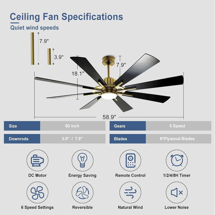 60 in. Grey Large Farmhouse Ceiling Fan with Remote and APP Control, Outdoor Reversible DC Ceiling Fan for Indoor Outdoor Use-29-ErisView