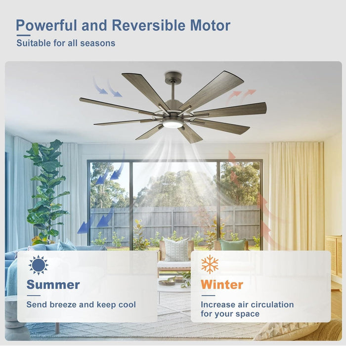 60 in. Grey Large Farmhouse Ceiling Fan with Remote and APP Control, Outdoor Reversible DC Ceiling Fan for Indoor Outdoor Use-2-ErisView