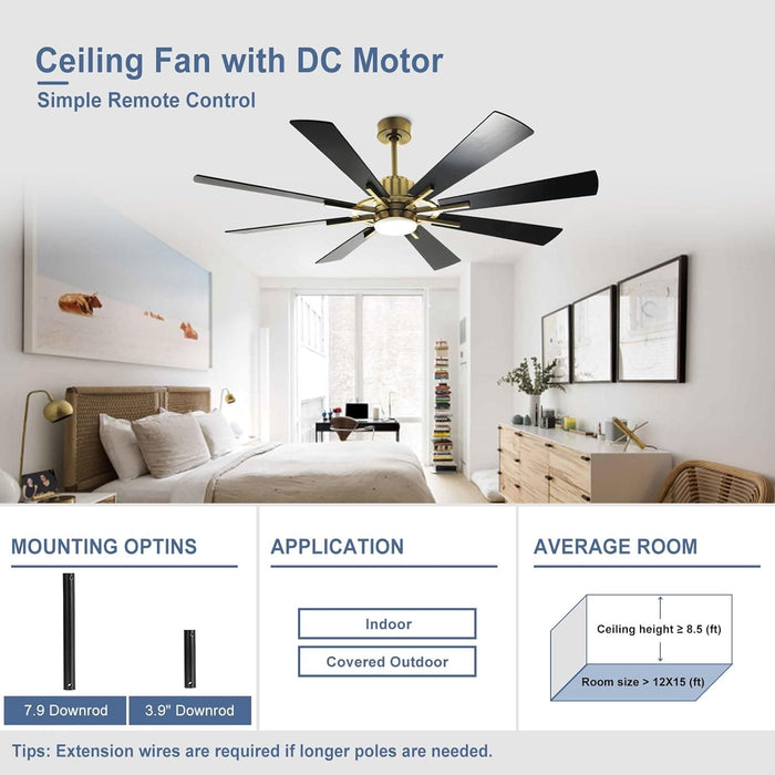 60 in. Grey Large Farmhouse Ceiling Fan with Remote and APP Control, Outdoor Reversible DC Ceiling Fan for Indoor Outdoor Use-30-ErisView