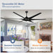 60 in. Grey Large Farmhouse Ceiling Fan with Remote and APP Control, Outdoor Reversible DC Ceiling Fan for Indoor Outdoor Use-33-ErisView