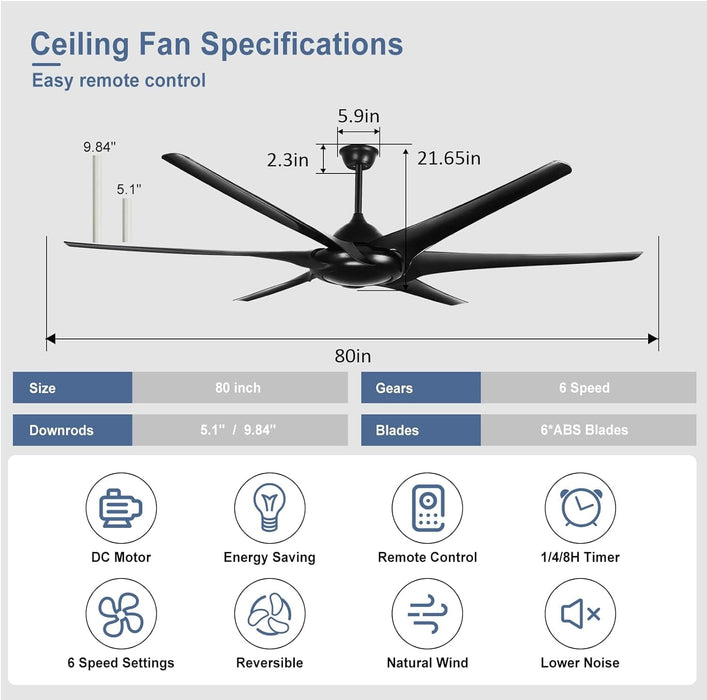 60 in. Grey Large Farmhouse Ceiling Fan with Remote and APP Control, Outdoor Reversible DC Ceiling Fan for Indoor Outdoor Use-37-ErisView
