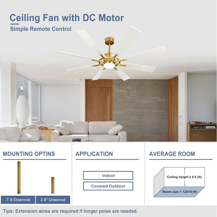 60 in. Grey Large Farmhouse Ceiling Fan with Remote and APP Control, Outdoor Reversible DC Ceiling Fan for Indoor Outdoor Use-45-ErisView
