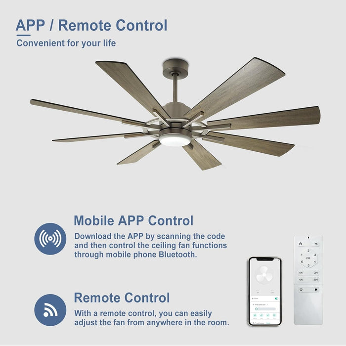 60 in. Grey Large Farmhouse Ceiling Fan with Remote and APP Control, Outdoor Reversible DC Ceiling Fan for Indoor Outdoor Use-4-ErisView