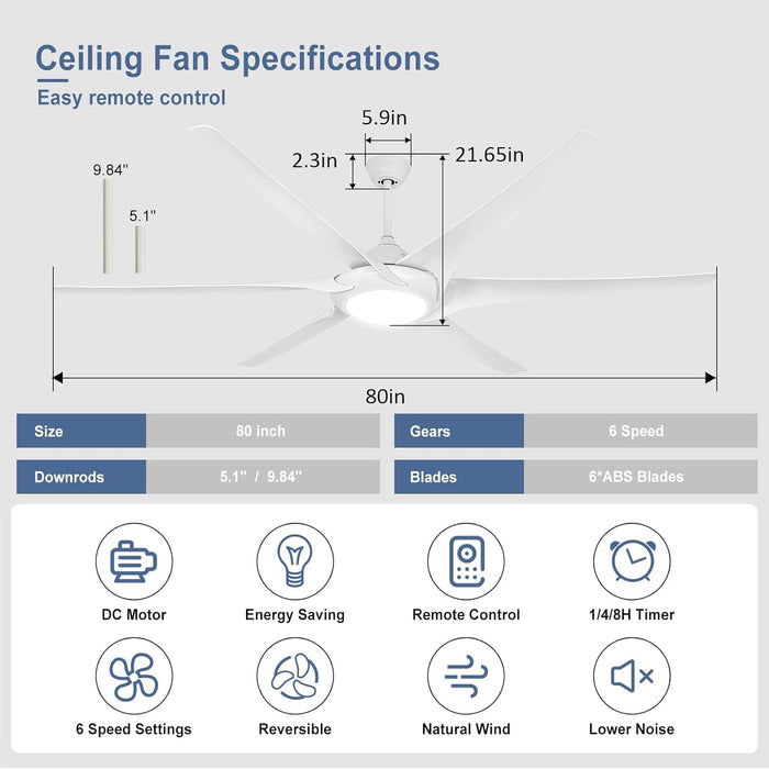 60 in. Grey Large Farmhouse Ceiling Fan with Remote and APP Control, Outdoor Reversible DC Ceiling Fan for Indoor Outdoor Use-51-ErisView