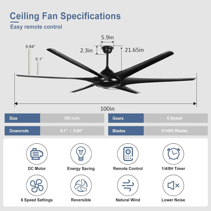60 in. Grey Large Farmhouse Ceiling Fan with Remote and APP Control, Outdoor Reversible DC Ceiling Fan for Indoor Outdoor Use-58-ErisView