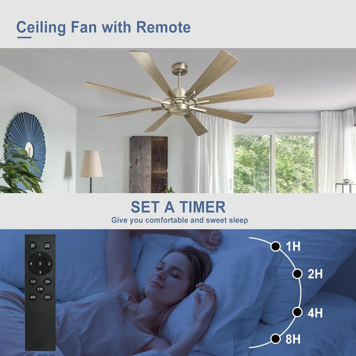 60 in. Grey Large Farmhouse Ceiling Fan with Remote and APP Control, Outdoor Reversible DC Ceiling Fan for Indoor Outdoor Use-63-ErisView