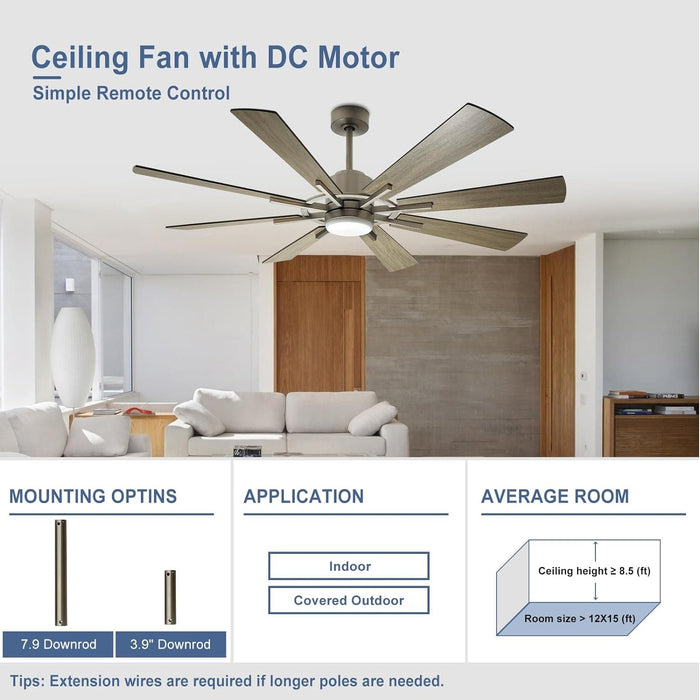 60 in. Grey Large Farmhouse Ceiling Fan with Remote and APP Control, Outdoor Reversible DC Ceiling Fan for Indoor Outdoor Use-7-ErisView