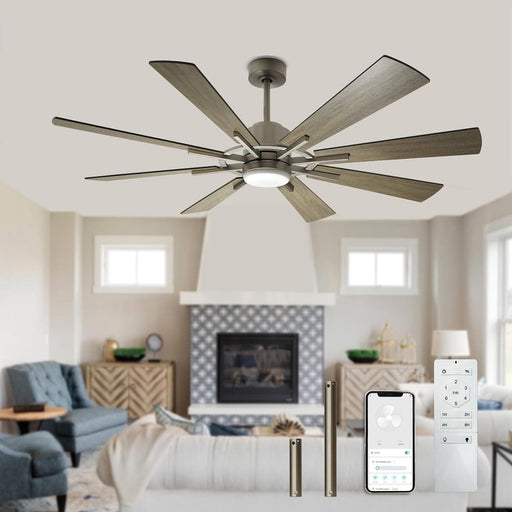 60 in. Grey Large Farmhouse Ceiling Fan with Remote and APP Control, Outdoor Reversible DC Ceiling Fan for Indoor Outdoor Use-1-ErisView