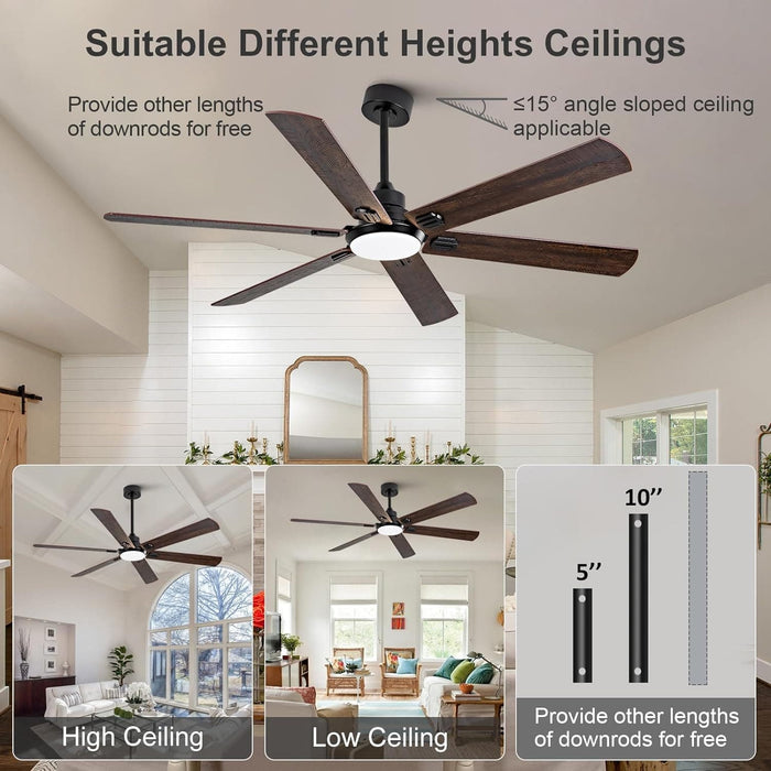 60 in. Indoor Outdoor Ceiling Fan with Light and Remote, Black Modern Ceiling Fan for Bedroom Living Room, Reversible Quiet Ceiling Fans-5-ErisView