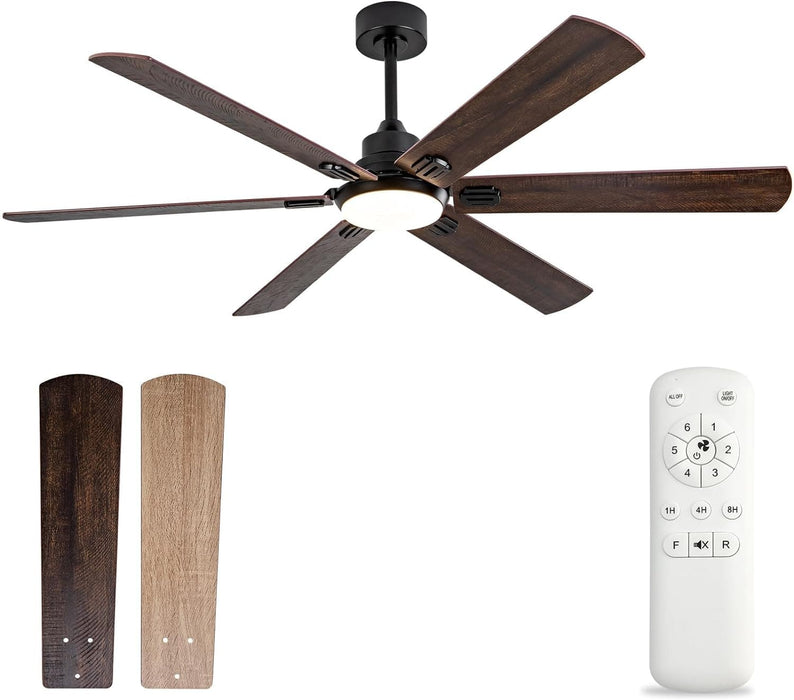 60 in. Indoor Outdoor Ceiling Fan with Light and Remote, Black Modern Ceiling Fan for Bedroom Living Room, Reversible Quiet Ceiling Fans-1-ErisView