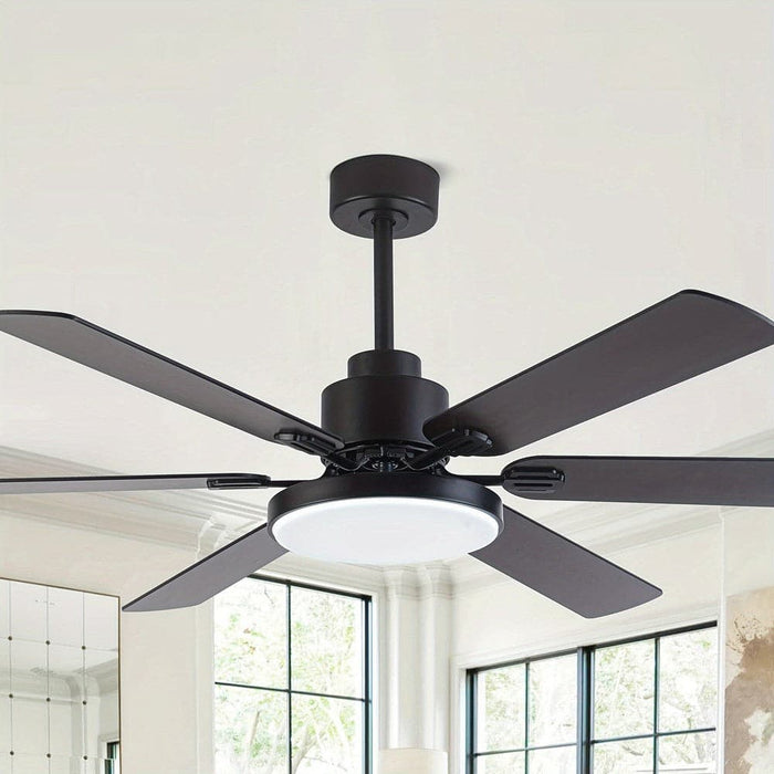 60 in. Large 6-Blade Ceiling Fan for Living Room, Industrial Downrod Mount Black Ceiling Fan with Light Kit and Remote Control Reversible Blade-ErisView
