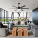 60 in. Large 6-Blade Ceiling Fan for Living Room, Industrial Downrod Mount Black Ceiling Fan with Light Kit and Remote Control Reversible Blade-ErisView