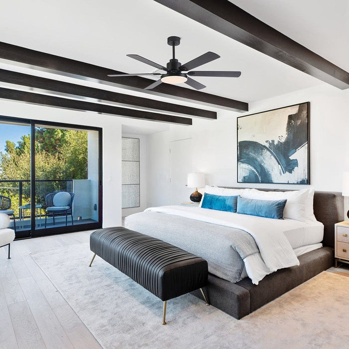 60 in. Large 6-Blade Ceiling Fan for Living Room, Industrial Downrod Mount Black Ceiling Fan with Light Kit and Remote Control Reversible Blade-ErisView