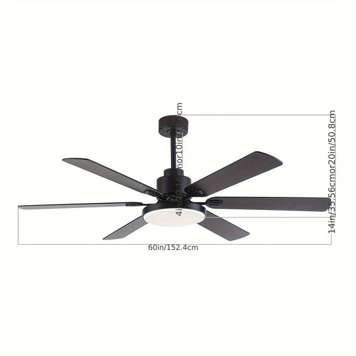 60 in. Large 6-Blade Ceiling Fan for Living Room, Industrial Downrod Mount Black Ceiling Fan with Light Kit and Remote Control Reversible Blade-ErisView