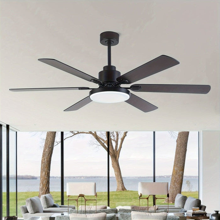 60 in. Large 6-Blade Ceiling Fan for Living Room, Industrial Downrod Mount Black Ceiling Fan with Light Kit and Remote Control Reversible Blade-ErisView