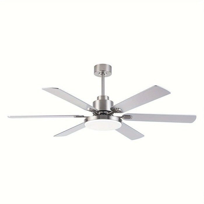 60 in. Large 6-Blade Modern Downrod Mount Ceiling Fan for Living Room Bedroom, Reversible Sliver Ceiling Fan with Light and Remote Control-ErisView