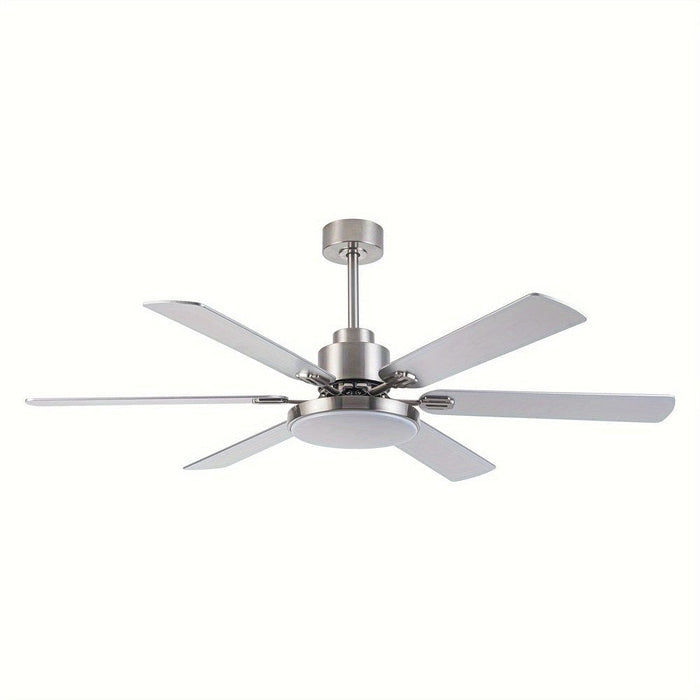 60 in. Large 6-Blade Modern Downrod Mount Ceiling Fan for Living Room Bedroom, Reversible Sliver Ceiling Fan with Light and Remote Control-ErisView