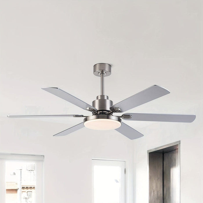 60 in. Large 6-Blade Modern Downrod Mount Ceiling Fan for Living Room Bedroom, Reversible Sliver Ceiling Fan with Light and Remote Control-ErisView