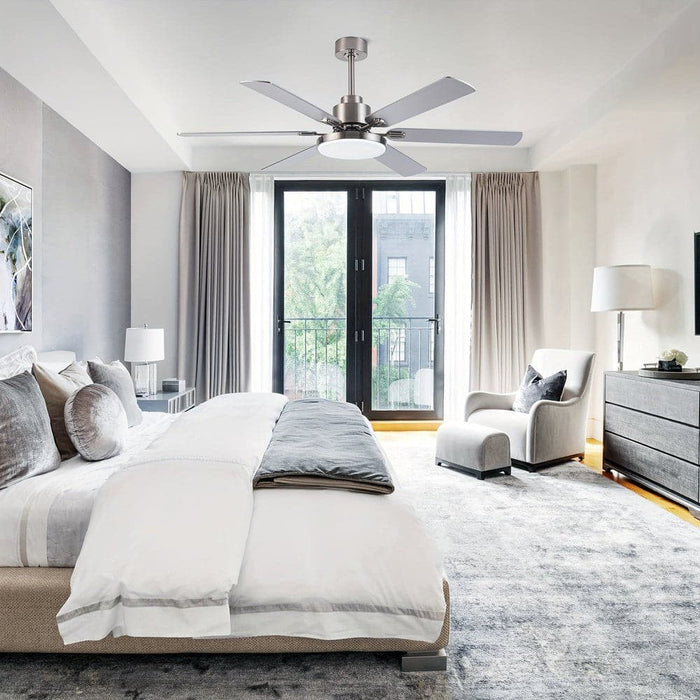 60 in. Large 6-Blade Modern Downrod Mount Ceiling Fan for Living Room Bedroom, Reversible Sliver Ceiling Fan with Light and Remote Control-ErisView