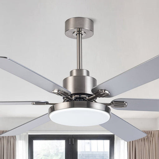 60 in. Large 6-Blade Modern Downrod Mount Ceiling Fan for Living Room Bedroom, Reversible Sliver Ceiling Fan with Light and Remote Control-ErisView