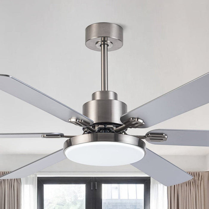 60 in. Large 6-Blade Modern Downrod Mount Ceiling Fan for Living Room Bedroom, Reversible Sliver Ceiling Fan with Light and Remote Control-ErisView