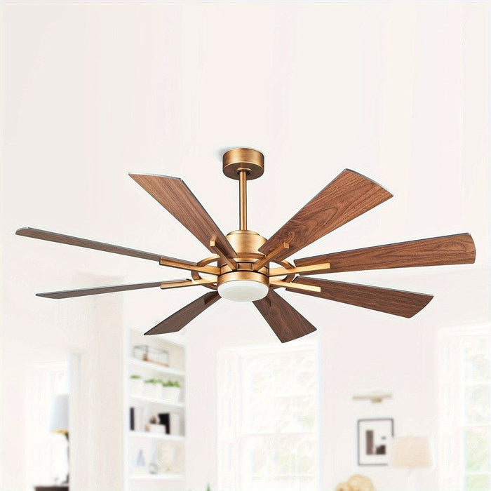 60 in. Large 8-Blade Indoor Ceiling Fan with LED Light Remote for Living Room-Gold-ErisView
