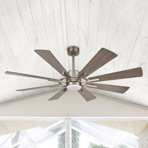 60 in. Large 8-Blade Indoor Ceiling Fan with LED Light Remote for Living Room-Nickel-ErisView