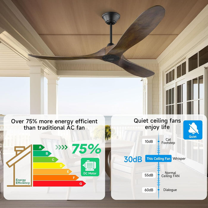 60 in. Large Ceiling Fans without Lights, 3 Blade Propeller Ceiling Fan NO Light, Wood Ceiling Fan with Remote, Modern Farmhouse Ceiling Fan-4-ErisView