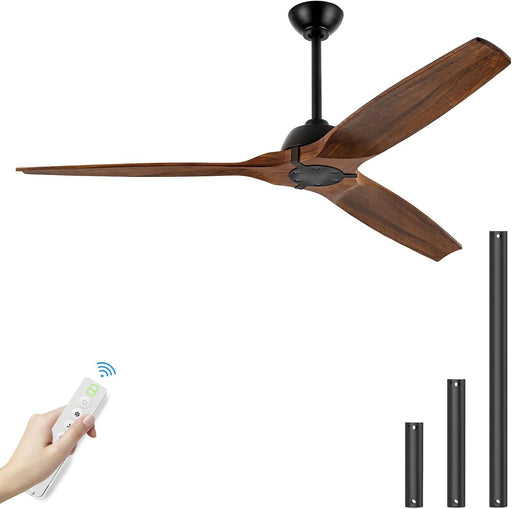 60 in. Large Outdoor Fan, Wood Wet Rated Ceiling Fans, Propeller Ceiling Fans without Lights, Rustic Reversible Ceiling Fan for Porch Patio-1-ErisView