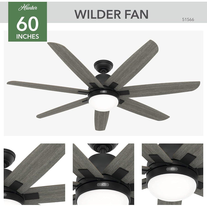 60 in. Matte Black Ceiling Fan, Hugger Ceiling Fans, Ceiling Fans for High Ceilings-3-ErisView