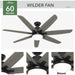 60 in. Matte Black Ceiling Fan, Hugger Ceiling Fans, Ceiling Fans for High Ceilings-3-ErisView