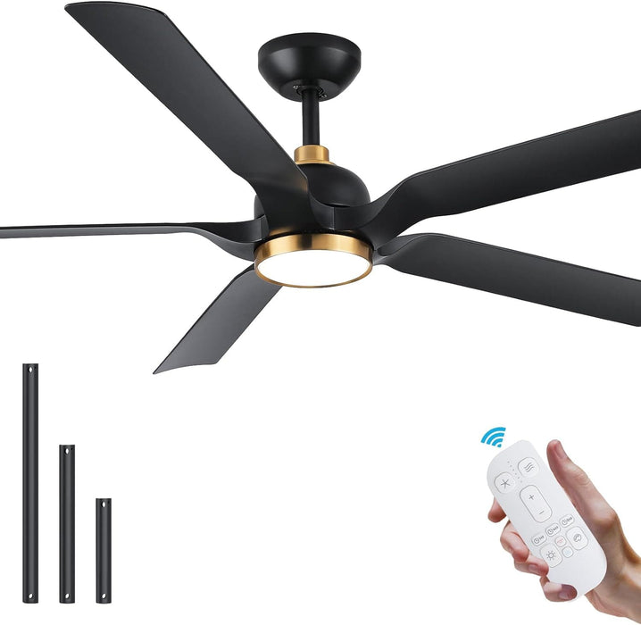 60 in. Matte Black and Gold Outdoor Ceiling Fan, Modern Ceiling Fan with Light and Remote Control, Reversible Dimmable Large Ceiling Fan for Porch Patio-8-ErisView