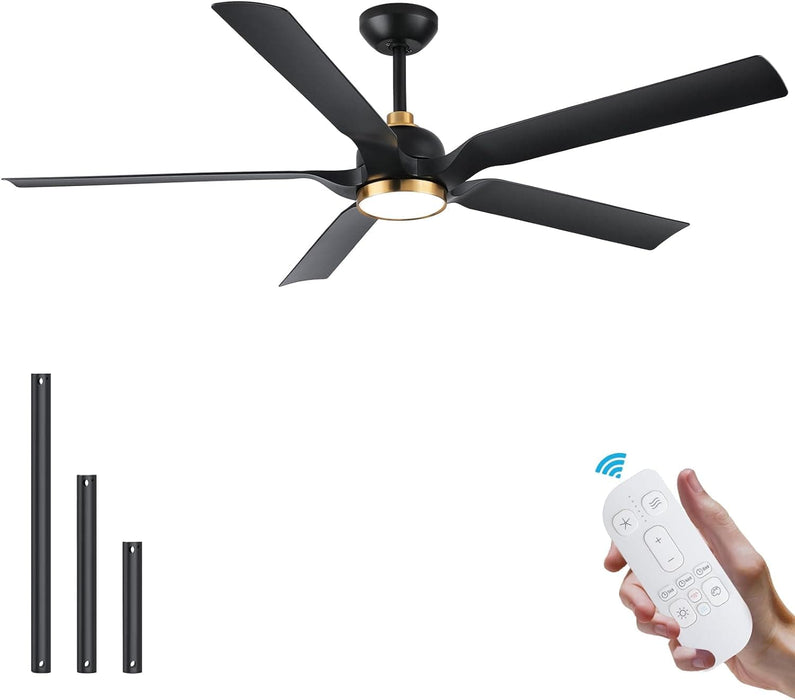 60 in. Matte Black and Gold Outdoor Ceiling Fan, Modern Ceiling Fan with Light and Remote Control, Reversible Dimmable Large Ceiling Fan for Porch Patio-9-ErisView