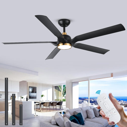 60 in. Matte Black and Gold Outdoor Ceiling Fan, Modern Ceiling Fan with Light and Remote Control, Reversible Dimmable Large Ceiling Fan for Porch Patio-1-ErisView