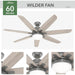 60 in. Matte Silver Ceiling Fan, Ceiling Hugger Ceiling Fans, Ceiling Hugger Ceiling Fans-3-ErisView