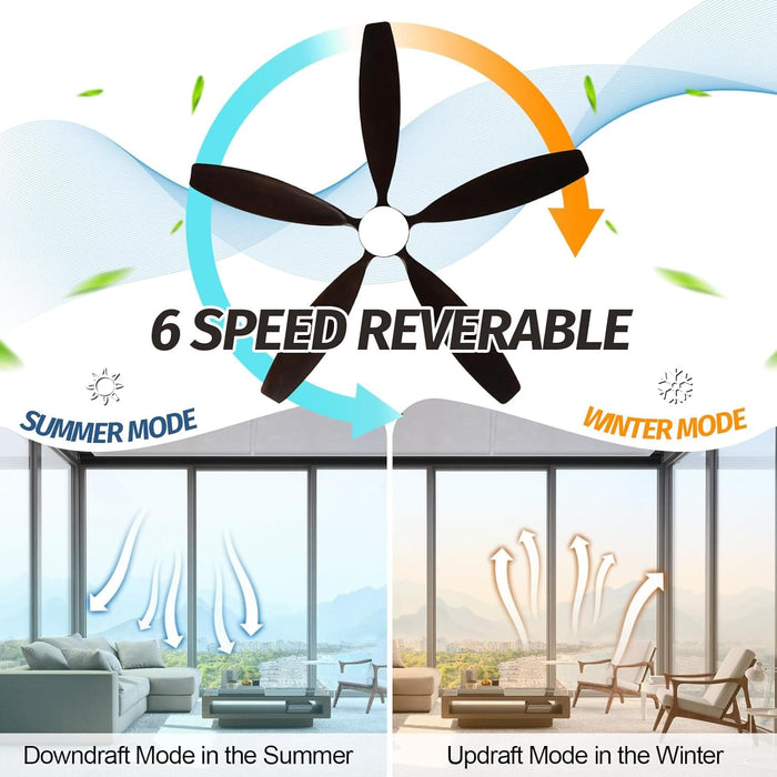 60 in. Modern Ceiling Fan with Light and Remote, 5 Blades Walnut Wood Black Outdoor Ceiling Fan, Brushed Nickel Ceiling Fan for Patio-12-ErisView