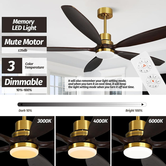 60 in. Modern Ceiling Fan with Light and Remote, 5 Blades Walnut Wood Black Outdoor Ceiling Fan, Brushed Nickel Ceiling Fan for Patio-13-ErisView