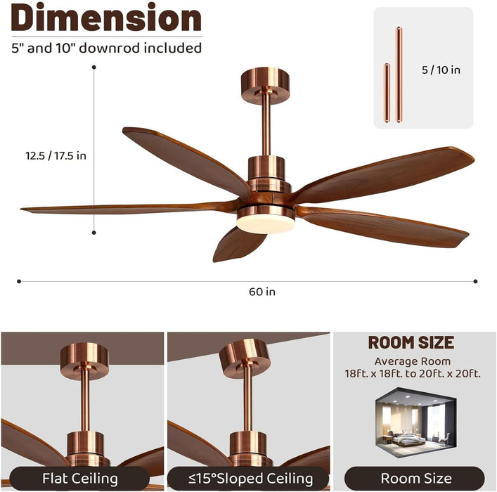 60 in. Modern Ceiling Fan with Light and Remote, 5 Blades Walnut Wood Black Outdoor Ceiling Fan, Brushed Nickel Ceiling Fan for Patio-17-ErisView