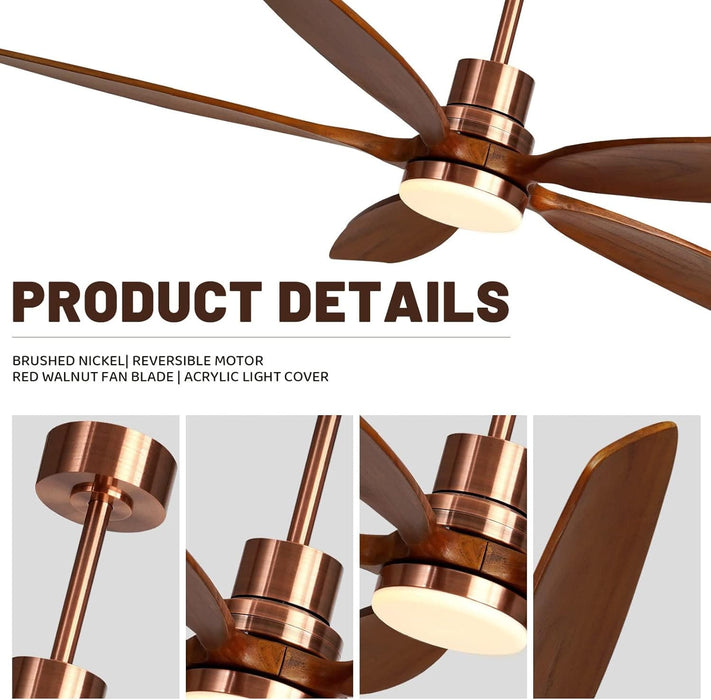 60 in. Modern Ceiling Fan with Light and Remote, 5 Blades Walnut Wood Black Outdoor Ceiling Fan, Brushed Nickel Ceiling Fan for Patio-20-ErisView