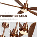 60 in. Modern Ceiling Fan with Light and Remote, 5 Blades Walnut Wood Black Outdoor Ceiling Fan, Brushed Nickel Ceiling Fan for Patio-20-ErisView