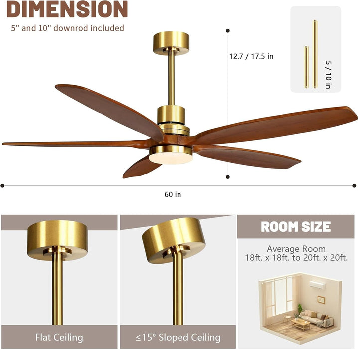 60 in. Modern Ceiling Fan with Light and Remote, 5 Blades Walnut Wood Black Outdoor Ceiling Fan, Brushed Nickel Ceiling Fan for Patio-31-ErisView