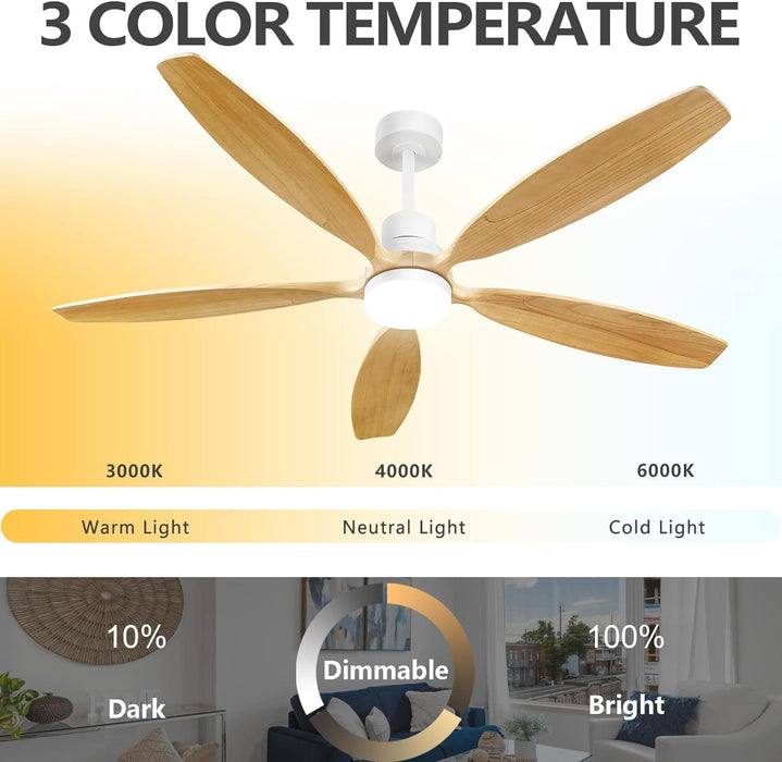 60 in. Modern Ceiling Fan with Light and Remote, 5 Blades Walnut Wood Black Outdoor Ceiling Fan, Brushed Nickel Ceiling Fan for Patio-34-ErisView