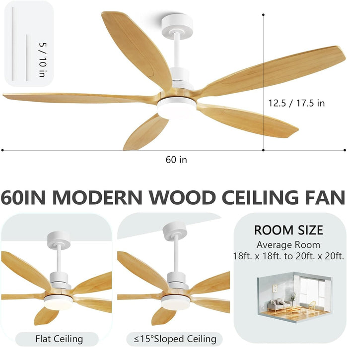 60 in. Modern Ceiling Fan with Light and Remote, 5 Blades Walnut Wood Black Outdoor Ceiling Fan, Brushed Nickel Ceiling Fan for Patio-39-ErisView