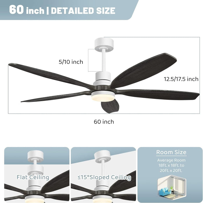 60 in. Modern Ceiling Fan with Light and Remote, 5 Blades Walnut Wood Black Outdoor Ceiling Fan, Brushed Nickel Ceiling Fan for Patio-41-ErisView