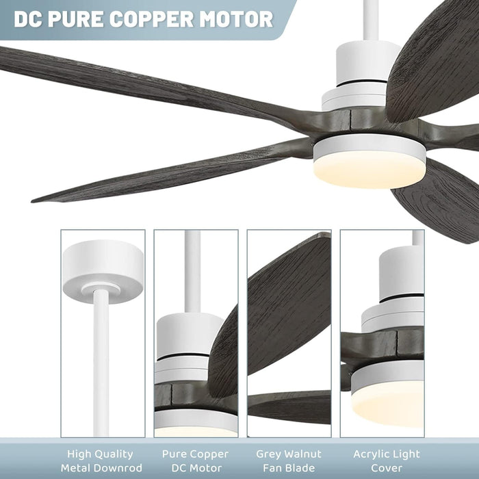 60 in. Modern Ceiling Fan with Light and Remote, 5 Blades Walnut Wood Black Outdoor Ceiling Fan, Brushed Nickel Ceiling Fan for Patio-42-ErisView