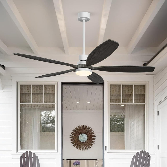 60 in. Modern Ceiling Fan with Light and Remote, 5 Blades Walnut Wood Black Outdoor Ceiling Fan, Brushed Nickel Ceiling Fan for Patio-46-ErisView