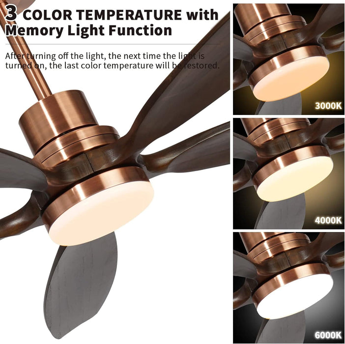 60 in. Modern Ceiling Fan with Light and Remote, 5 Blades Walnut Wood Black Outdoor Ceiling Fan, Brushed Nickel Ceiling Fan for Patio-4-ErisView